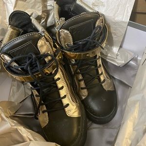 Gold and Black High-Top Women's Sneakers